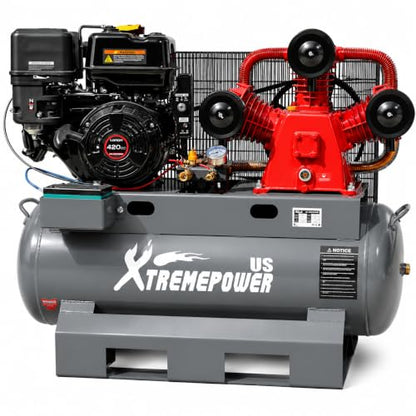 XtremepowerUS 13.0HP Horizontal Air Compressor Tank 30 Gallon Tank Gas-Powered 3-Cylinder Service Truck Mount Workshop, Construction Sites, Machinery