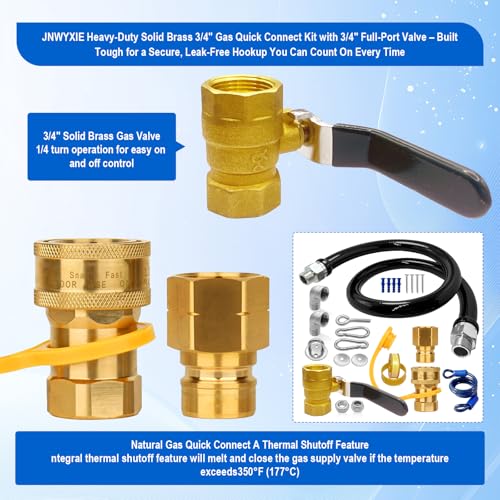 1675KIT48 Commercial Gas Hose Connector Kit, 48" Mobile Gas Line kit with 3/4" Quick Disconnect, Full Port Gas Valve & Flex Hose, Quick Connect Safety System for Commercial Kitchen Equipment