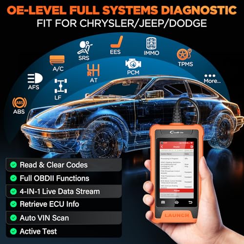LAUNCH Creader Elite OBD2 Scanner Fit for Chrysler Dodge Jeep Ram,Full Systems Code Reader with All Resets,Active Test,Battery Matching Bi-Directional Diagnostic Scan Tool