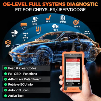 LAUNCH Creader Elite OBD2 Scanner Fit for Chrysler Dodge Jeep Ram,Full Systems Code Reader with All Resets,Active Test,Battery Matching Bi-Directional Diagnostic Scan Tool