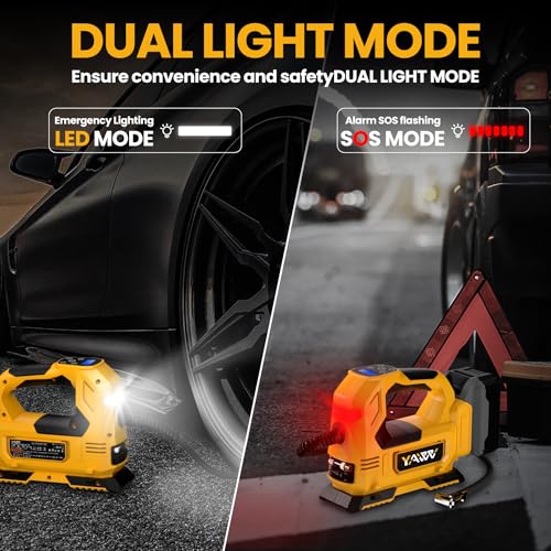 Cordless Tire Inflator Air Compressor Compatible with Dewalt 20V Battery,160PSI Portable LED Light Handheld Pump with Digital Pressure Gauge Cars Motorcycles Bikes Balls(Battery Not Included)