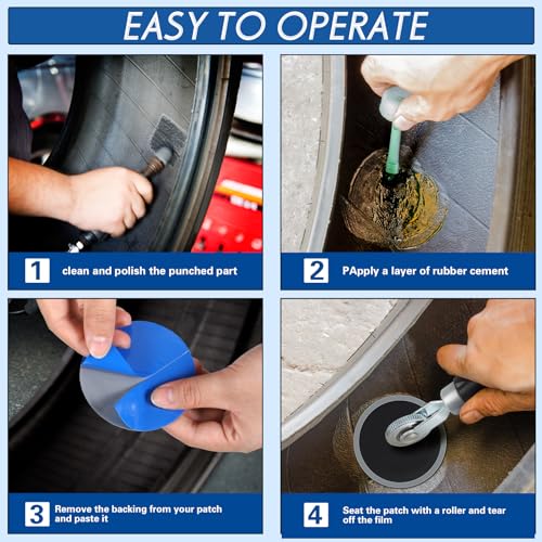 Zhengmy 60 Pieces Tire Patches 80 mm Tire Repair Unit with Tire Patch Roller Tire and Tube Patch Auto Repair Stitcher Tool Tire Repair Tools Tire Patches Kit for Car Truck Motorcycle - size: 80 mm