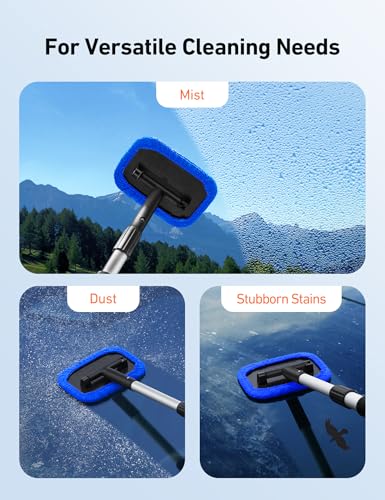 AstroAI Windshield Cleaner, Microfiber Window Cleaner with 4 Reusable Washable Large Sponge Pads, Extendable 180° Rotating Handle, Fits Cars & SUVs, Includes Spray Bottle, Blue - color: Blue