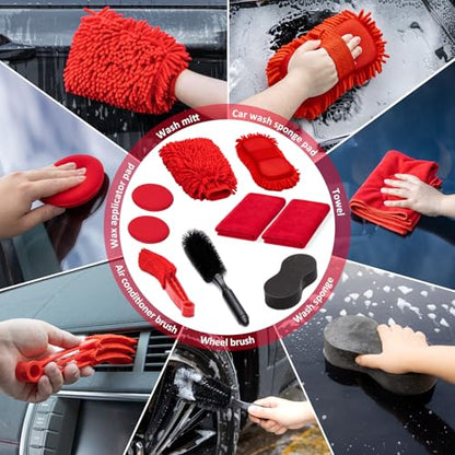 45Pcs Car Wash Cleaning Kit with High Power Handheld Vacuum Windshield Cleaning Tool with Side Mirror Squeegee Detailing Brushes Tire Brush Towels Complete Detailing Set for Car - size: 45Pcs