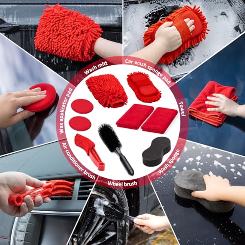 47Pcs Car Wash Cleaning Kit with High Power Handheld Vacuum Windshield Cleaning Tool with Side Mirror Squeegee Bucket Detailing Brushes Tire Brush Towels Complete Detailing Set for Car - size: 47Pcs
