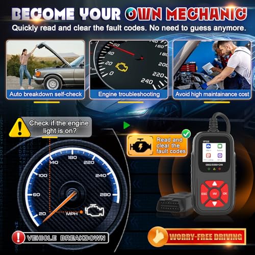 OBD2 Diagnostic Tool for All Vehicles from 1996 Onwards, Read & Solve Error Codes + Live Data Directly on the Display, Compatible with BMW, VW, Audi, Mercedes, CE Certified & Plug & Play - color: VP316