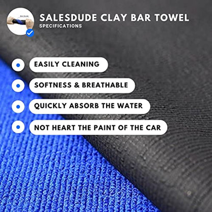 Mnixy Microfiber Clay Bar Towel Pack of 2 with 2 Gifted Gloves Fine Grade Auto Detailing Towel Clay Bar Alternative (Blue)