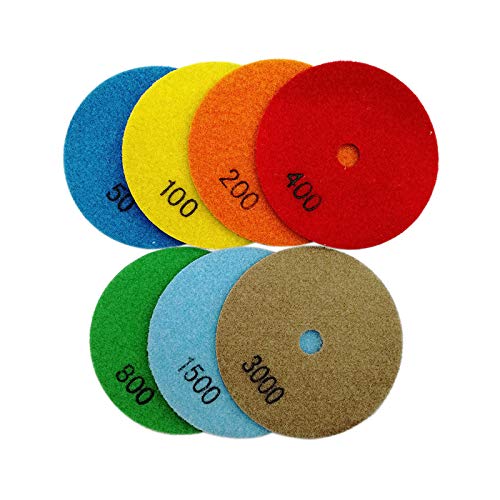 SHDIATOOL 4-Inch Dry Diamond Polishing Pads 7PCS for Granite & Marble | 50-3000 Grit | Diamond Grinding & Sanding Pads | For Quartz & Stone | Fits Polishers | Resin Bond Flexible Pads - style: Mixed Grits