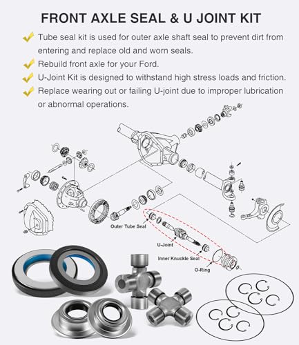 Front Axle Seal U Joint Kit & Inner Knuckle Oil Seals & Outer Tube Seals & Hub O-Rings for 2005-19 Ford Super Duty F250 F350 F450 F550 Dana 60, 2014835, 2023068, 2017426, 54983, SPL55-3X, 25-332X - size: for 2005-2019 Ford F250 F350 F450 F550