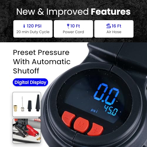 VIAIR Digital EVC88P - Portable Air Compressor Tire Inflator for Car, Truck, SUV & RV | Preset Automatic Shut Off Feature | 12V Heavy Duty On/Off Road Tire Pump Air Compressor 120 PSI - style: Digital Automatic