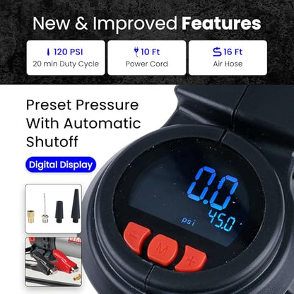 VIAIR Digital EVC88P - Portable Air Compressor Tire Inflator for Car, Truck, SUV & RV | Preset Automatic Shut Off Feature | 12V Heavy Duty On/Off Road Tire Pump Air Compressor 120 PSI - style: Digital Automatic