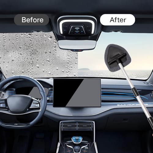 Qydipclin 7pcs Windshield Cleaner Tool Car Window Cleaning Wash Kit with 4 Reusable Microfiber Pads 1 Spray Bottle and Extendable Handle Auto Glass Wiper Kit, Gray - color: Gray