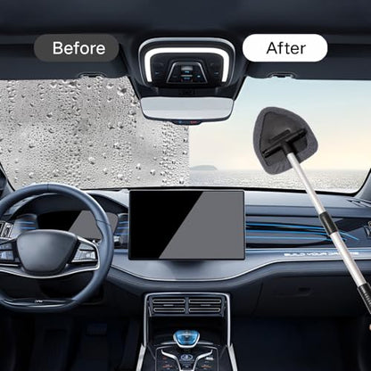 Qydipclin 7pcs Windshield Cleaner Tool Car Window Cleaning Wash Kit with 4 Reusable Microfiber Pads 1 Spray Bottle and Extendable Handle Auto Glass Wiper Kit, Gray - color: Gray