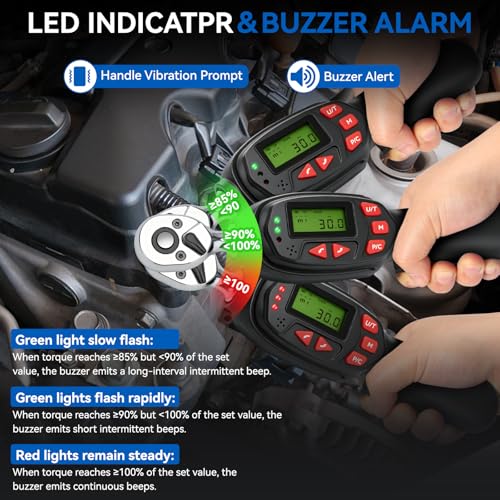 DISEN 1/4 inch Digital Torque Wrench Set with 13pcs Sockets & Extension Bar, 5-25 N.m / 3.7-18.4 Ft.lb, ±2% Accuracy, 3 Modes (Track/Peak/Pre), 5 Units, LED & Buzzer, for Auto Motorcycle Bike DIY - size: 1/4 inch