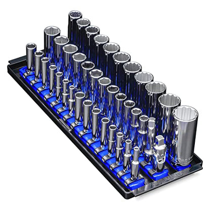 Ernst Manufacturing 8491 Socket Boss Multi-Drive Socket Organizer Tray with 13” Socket Rails, Blue – Drive Socket Storage Tray for Automotive Service Technician’s Toolbox - Made in USA - color: Blue, style: 13-Inch