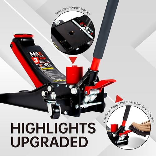 3-Ton (6600lbs) Low-Profile Dual Pistons Heavy-Duty Steel Racing Off Road Floor Jack with Quick Lift Hydraulic Pump, Foot Pedal and Extension Adapter for Car Maintenance
