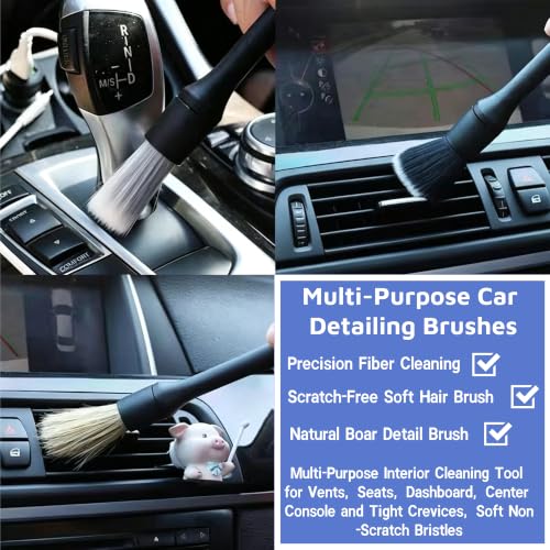 Riomh 9 Pcs Car Detailing Brushes Kit, Car Interior Cleaning Supplies with Cleaning Gel | car detailing brushes, cleaning gel & microfiber cleaning cloth, Safe for leather, vents, dash. Ideal for truck, auto, RV