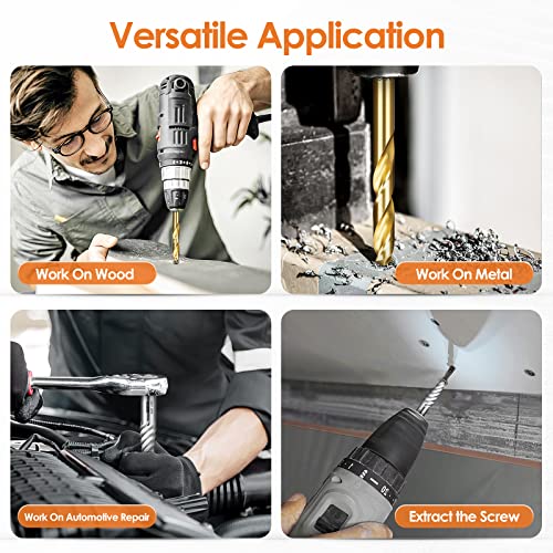 12 Pcs Screw Extractor and Left Hand Drill Bits Set, Easy Out Bolt Extractor Set Spiral Flute Stripped Screw Remover Reverse Cobalt HSS Steel Drill Bit for Remove Broken Tight Screws Bolts Studs - size: 12PCS