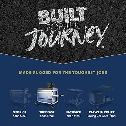 URBANTRANSIT The Beast Heavy Duty Shop Stool with Backrest - 500 Lb Capacity Rolling Stool for the Garage with Tool Storage, Cupholder and 360 Degree Wheels - an Ideal Workshop and Mechanic Stool