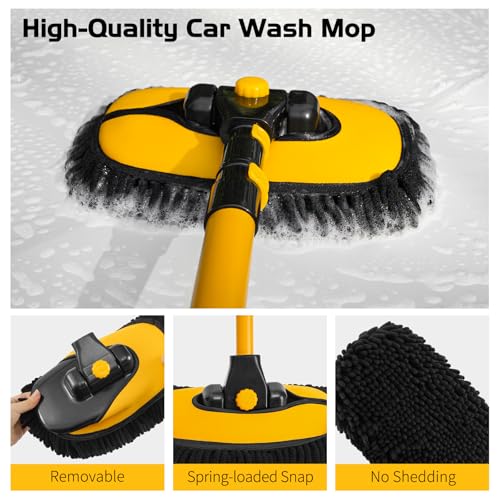 Ordenado 15°Curved Car Wash Brush with Long Handle, 43" Car Cleaning Brush with Extension Pole, Microfiber RV Wash Mop Scratch-Free, Exterior Washer Mop for Washing Roof Truck Camper SUV Caravan Boat - color: Black and Yellow