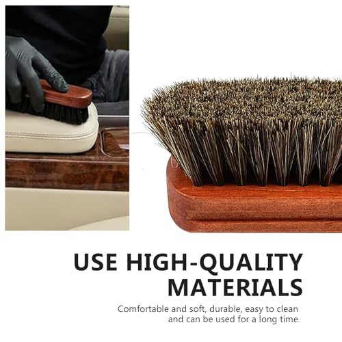 2 PCS Leather & Upholstery Cleaning Brush for Car Detailing, Leather Cleaning Brush Set with Horsehair Bristles, Soft Interior Brush for Car Seats, Carpet, Upholstery, Furniture, Shoes and Bags