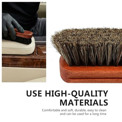 2 PCS Leather & Upholstery Cleaning Brush for Car Detailing, Leather Cleaning Brush Set with Horsehair Bristles, Soft Interior Brush for Car Seats, Carpet, Upholstery, Furniture, Shoes and Bags