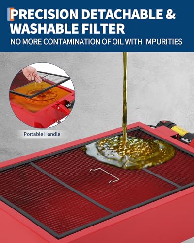 GarveeTech Low Profile Oil Drain Pan 110V | 25 Gal Metal Oil Change Pan Large Capacity with 180W Electric Pump, 8 ft Hose & Folding Handle for Cars, SUVs, Trucks, Buses - size: 25GAL-110V