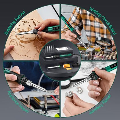 Soldering Iron Kit, 70W Soldering Gun with LED Digital Display, Adjustable Temperature 356-932℉ Solder Kit for Electronics, Includes 5pcs Tips, Stand, Solder Wire, Sponge, Paste, Green - color: Green