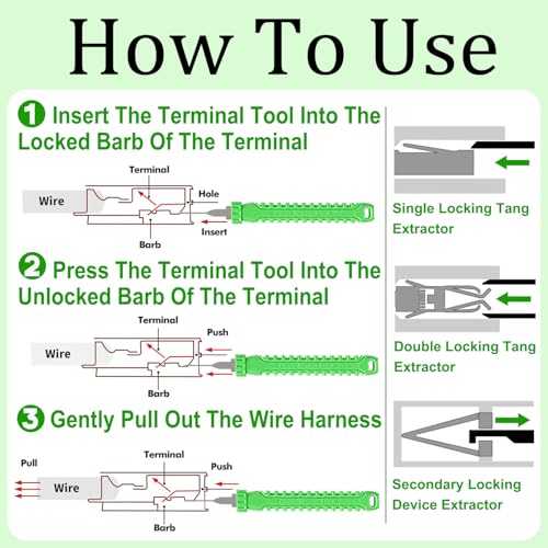 Terminal Removal Tool Kit-41Pcs Depinning Tool with Blow-Molded Case | 41Pcs Depinning Tools Kit Automotive Green Electrical Pin Removal Tool Kit for Auto Motorcycle Wire Harness and Connectors - color: Green