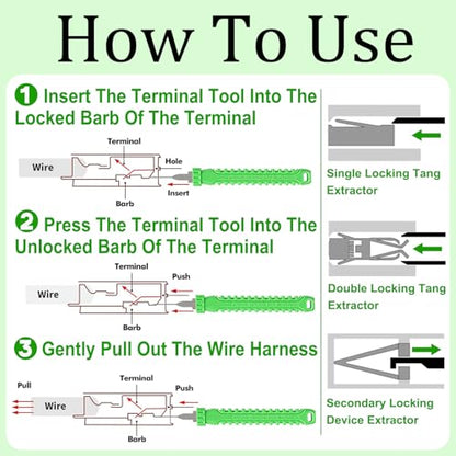 Terminal Removal Tool Kit-41Pcs Depinning Tool with Blow-Molded Case | 41Pcs Depinning Tools Kit Automotive Green Electrical Pin Removal Tool Kit for Auto Motorcycle Wire Harness and Connectors - color: Green