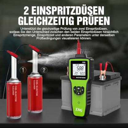 JDIAG Universal Fuel Injector Tester Cleaner Kit - 4 Preset & 1 Custom Mode, Test 2 Injectors Simultaneously, DIY Cleaning Tools with Dedicated Fuel Injector Connectors, 12V/5V Output Power