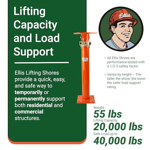 ELLIS Heavy-Duty Adjustable Steel Shore - Basement House Jack for Floor Leveling, Foundation, Beams & Concrete Bracing - 40,000 lb Capacity, 31"-56" Adjustable Support - size: 31" - 56" Adj. Safe Load Capacity (40,000 lb)