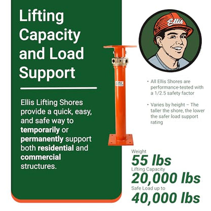 ELLIS Heavy-Duty Adjustable Steel Shore - Basement House Jack for Floor Leveling, Foundation, Beams & Concrete Bracing - 40,000 lb Capacity, 31"-56" Adjustable Support - size: 31" - 56" Adj. Safe Load Capacity (40,000 lb)