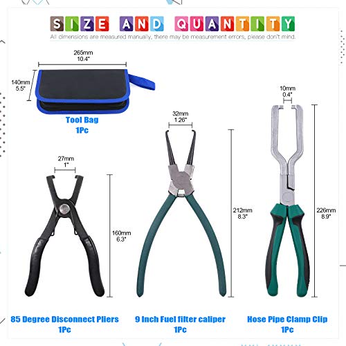 Glarks Fuel Line Pliers Set, 9 Inch Fuel Filter Caliper Hose Pipe Clamp Clip and 80 Degree Disconnect Pliers Set for Car Maintenance