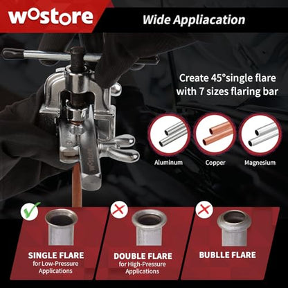 Wostore Flaring Tool Set Single Flare Tubing Pipe 7 Dies of 3/16-5/8 Inch kit in HVAC for plumbing Copper