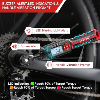 40-Piece 1/4" Digital Torque Wrench Set, 1-22 Ft.lb / 1.5-30 N.m | Electronic Torque Wrench with Bits, Sockets & Accessories, ±2%, LED & Buzzer Alerts for Bicycle, Motorcycle & DIY Repair - size: 1/4" 40pcs-Bike 1.5-30N.m/1-22Ft.lb