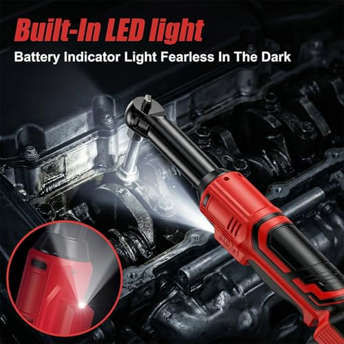 21V Cordless Electric Ratchet Wrench Set 3/8", 60 Ft-Lbs Torque, 400 RPM Variable Speed Power Ratchet with 2×2.0Ah Batteries, Extended Neck, 7 Sockets, 1/4" Adapter & Extension Bar