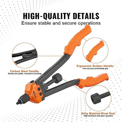 VEVOR 16" Rivet Nut Tool, Labor-Saving Rivnut Tool Kit with 13PCS Metric & SAE Mandrels, 186PCS Rivet Nuts,M3, M4, M5, M6, M8, M10, M12, 1/4-20, 5/16-18, 3/8-16,1/2-13, 8-32, 10-24 with Carrying Case - size: 16", style: RIVET NUT TOOL