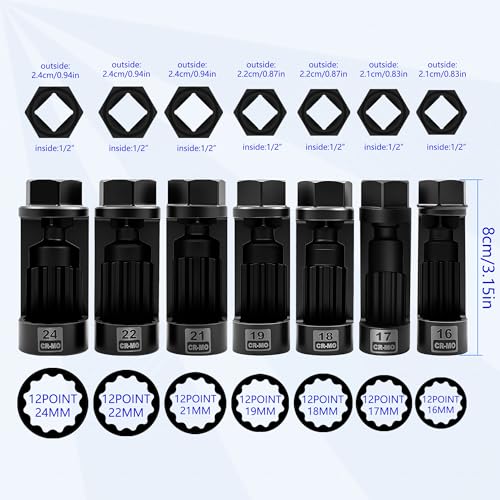 11Pcs Strut Nut Socket 16mm 17mm 18mm 19mm 21mm 22mm 24mm with Suspension Strut Knuckle Spreader 5.0 – 10.5 mm Tool with12 Point 1/2" Drive Suspension Strut Spreader Socket, Shock Absorber Tool - size: 11 Pcs