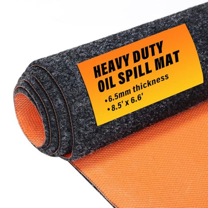 8.5 X 6.6 Ft Heavy Duty Oil Spill Mat, Garage Floor Mat for Under Car, 1/4inch Thicked Waterproof Rubber Backing Mat Protect Floor, Reusable Oil Drip Leak Absorbent Pads (Black) - size: 6'7" x 8'6" (Rectangular)