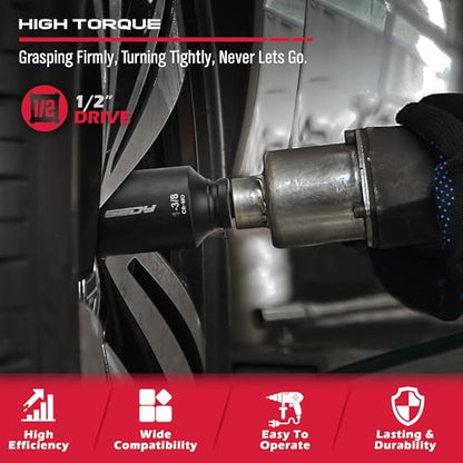 SAE Deep Impact Socket Set 8-Piece 1/2-inch Drive Wheel Axle Nut Wrench Large Sockets Standard Adapter 1-11/16 1-9/16 1-3/8 1-7/16 1-1/2 1-5/8 1-3/4 Imperial Spindle Joint Torque Bearing Locknut Truck - style: 1/2" | 8-Piece SAE Jumbo