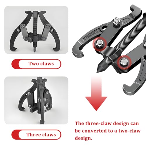 3 Jaw Car Inner Bearing Puller, Automotive Pilot Bearing Wheel Gear Puller with Reversible Jaws, Heavy Duty Vehicle Gear Extractor Pulley Tool Accessories, Universal Fit (3Inch)