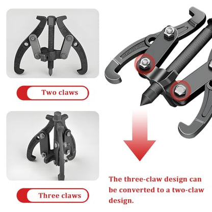 3 Jaw Car Inner Bearing Puller, Automotive Pilot Bearing Wheel Gear Puller with Reversible Jaws, Heavy Duty Vehicle Gear Extractor Pulley Tool Accessories, Universal Fit (3Inch)