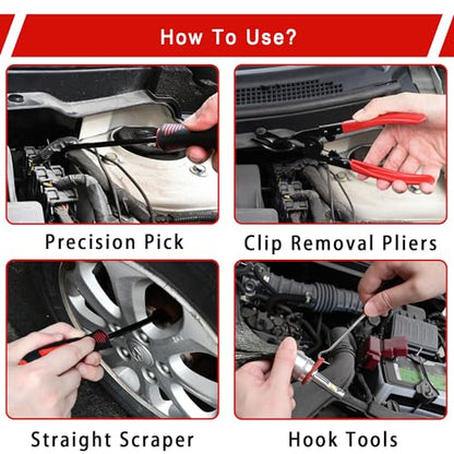 YEZriler 17 Pcs Mechanic Hook Pick Tool Set and Auto Trim Removal Tool Kit with Auto Clip Plier Rivets Puller Telescoping Magnetic Pickup Gasket Scraper for Remove Automotive Hand Pick Up Tools