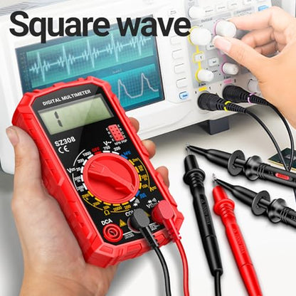 ANENG Multimeter,SZ308 DC AC Volt Meter,Ohm Digital Multimeter Tester,Measures Voltage,Current,Resistance,Continuity,Diodes, Electrical Tester for Househould Tools,Automotive Battery Test(Red) - style: SZ308 Red (With 16-piece test set)