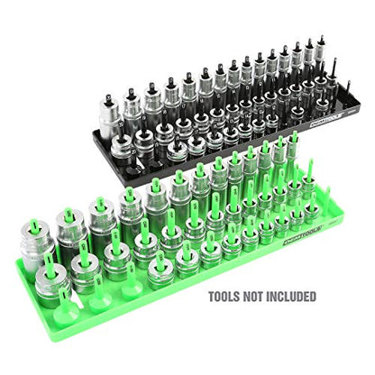 OEMTOOLS 22337 3-Post SAE And Metric Socket Tray Set, 6 Piece, Deep, Shallow, And Impact 3 Row Socket Organizer for Tool Box Drawer, 1/4, 3/8 and 1/2 Inch Drive, SAE And Metric, Black, Green - size: 6 Piece SAE and Metric