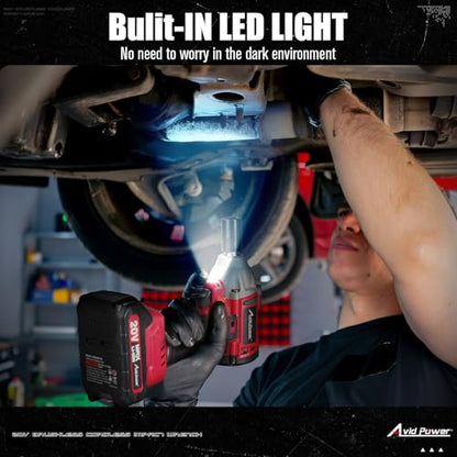 AVID POWER Impact Wrench, 1/2” Impact Gun Brushless Max Torque 332 Ft-lbs (450 N.m), 20V Cordless Impact Wrenches with 2.0 Ah Battery, 2 Variable Speeds, 4PCS Impact Sockets, Charger, Tool Bag