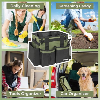 SCAVATA Compact Wearable Cleaning Caddy, Small Cleaning Caddy Supplies Organizer with Handle & Shoulder Straps for Housekeepers, Under Sink & Car Cleaning Tool Organizers Bag (Armygreen) - color: Armygreen