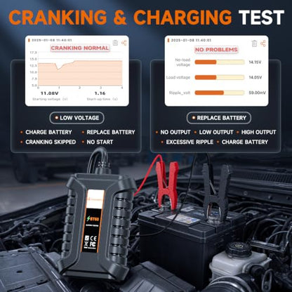 FOXWELL BT60 Bluetooth Car Battery Tester, 12V, 100-2000CCA Load Tester | SOH & SOC, Cranking & Alternator Charging Test, Multi-Battery History Review, Instant Report Sharing, Custom Battery Naming