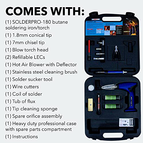 Solder-It SolderPro 180 Soldering Iron Kit (PRO-180K) | Multi-Function Butane Heat Tool with Tips and Case | Cordless and Portable Soldering Gun | Home Improvement Tools and Soldering Kit Essential